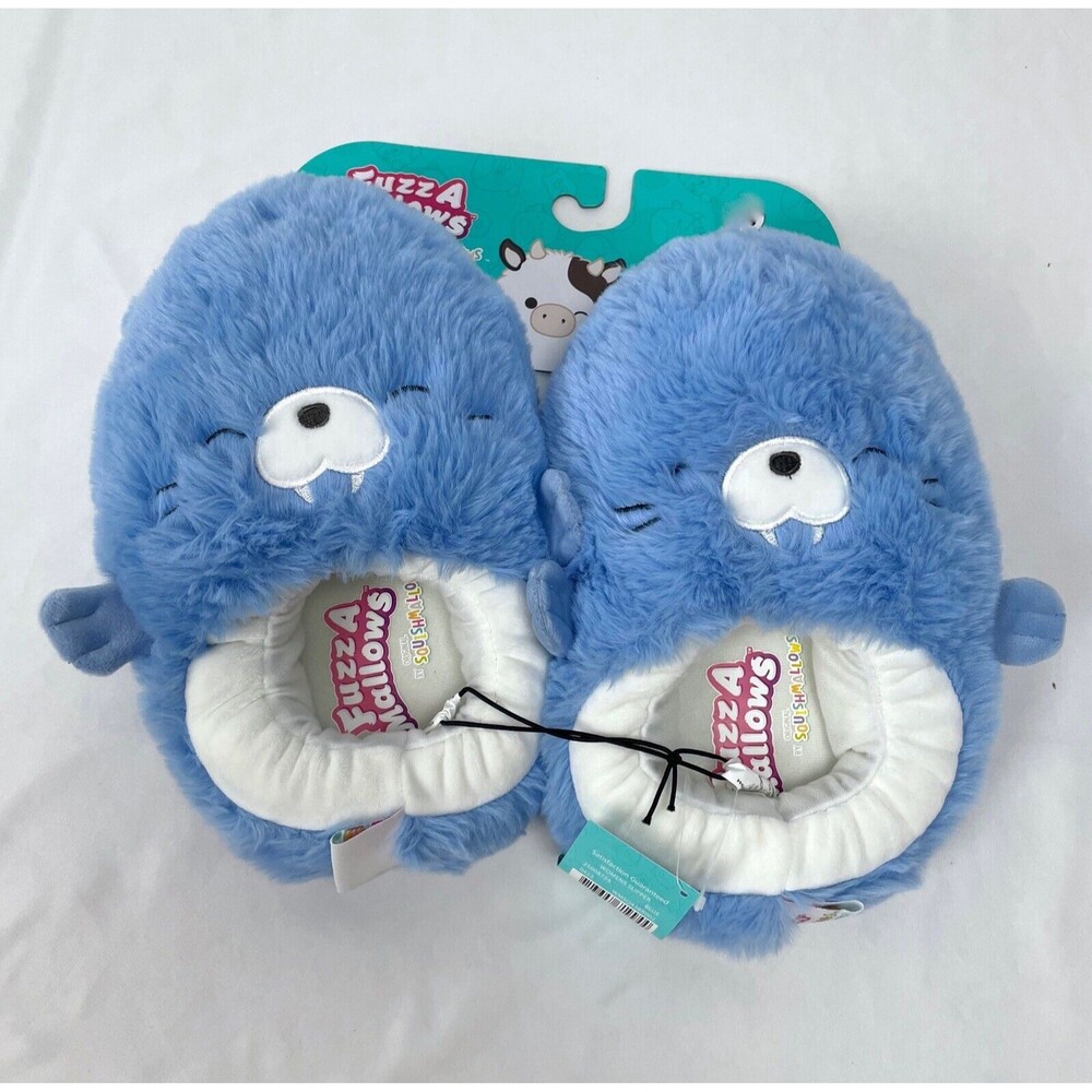 New Squishmallows Slippers Girl Harvey Walrus Blue FuzzAmallows 11/12